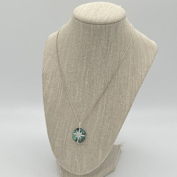 Journey LA CN Abalone Starburst Pendant Necklace Silver Tone Fashion Costume - Picture 2 of 6
